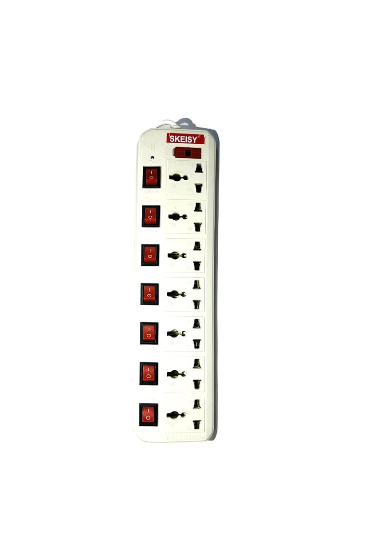 yuvex Yuvex 77 Extension Cord Power UP 6AMP and 3 MTR Long Wire and LED Indicator 7 Socket Extension Boards White 3 m  - Image 1