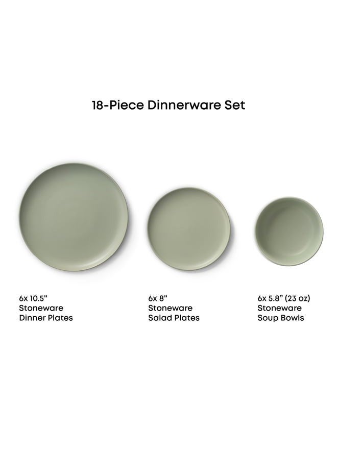 JoyJolt Mesa Stoneware Dinnerware Set, 18-Piece Plates and Bowls Sets, Includes Dinner Plates Salad Plates and Cereal and Soup Bowls, Modern Farmhouse Matte Sage Green Dish Set for 6 - Image 3