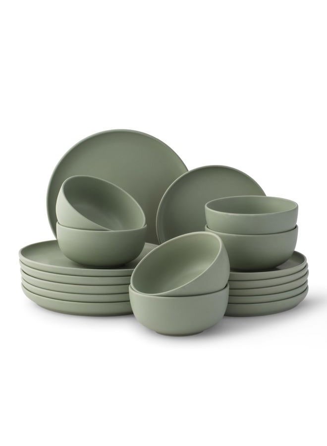 JoyJolt Mesa Stoneware Dinnerware Set, 18-Piece Plates and Bowls Sets, Includes Dinner Plates Salad Plates and Cereal and Soup Bowls, Modern Farmhouse Matte Sage Green Dish Set for 6 - Image 1