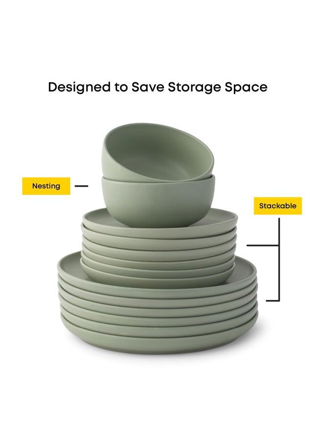 JoyJolt Mesa Stoneware Dinnerware Set, 18-Piece Plates and Bowls Sets, Includes Dinner Plates Salad Plates and Cereal and Soup Bowls, Modern Farmhouse Matte Sage Green Dish Set for 6 - Image 2