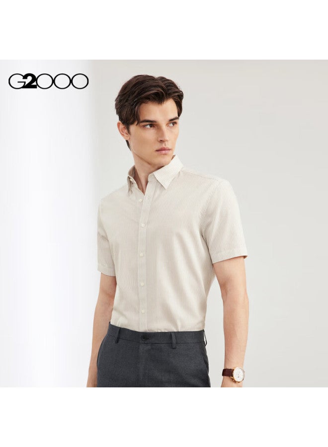 G2000 Mall Same Style Cotton Blend Skin-Friendly Striped Short Sleeve Shirt Grayish Brown S/03 - Image 2