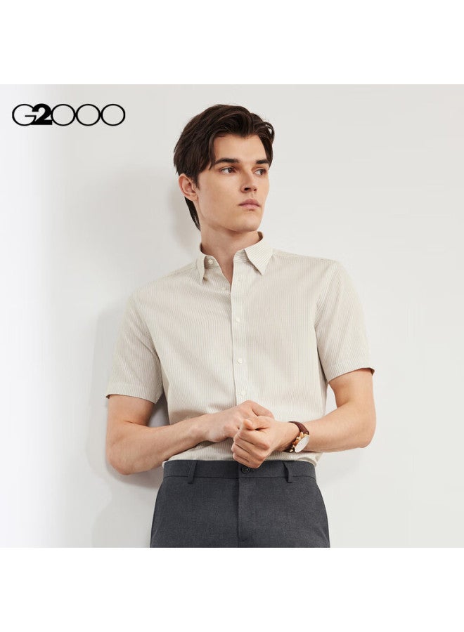 G2000 Mall Same Style Cotton Blend Skin-Friendly Striped Short Sleeve Shirt Grayish Brown S/03 - Image 3