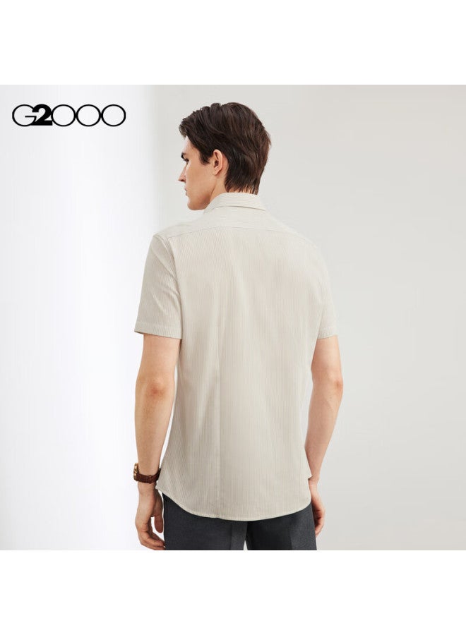 G2000 Mall Same Style Cotton Blend Skin-Friendly Striped Short Sleeve Shirt Grayish Brown S/03 - Image 1