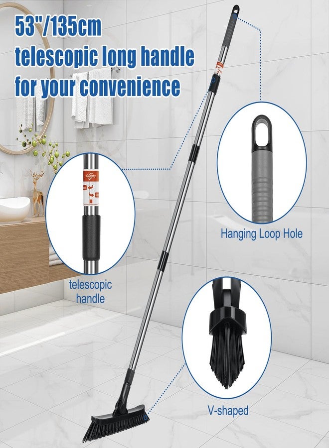 Qaestfy Grout Brush with Long Handle for Cleaning, Stiff Bristles Handheld Tile Scrub Brush, V-Shape Crevice Cleaning Brush for Floor Deep Cleaning - Image 2