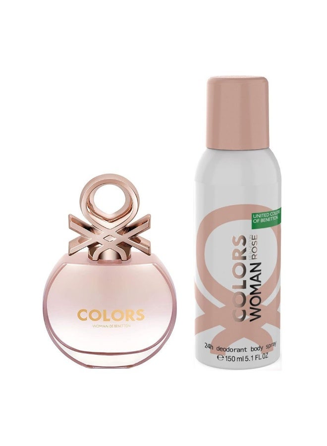 Benetton Colors De Benetton Woman Rose (W) Set Edt 80ml + 24h Deodorant 150ml - Image 2