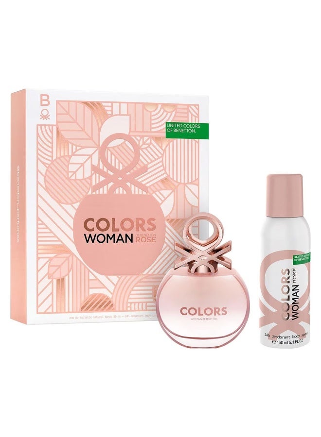 Benetton Colors De Benetton Woman Rose (W) Set Edt 80ml + 24h Deodorant 150ml - Image 1