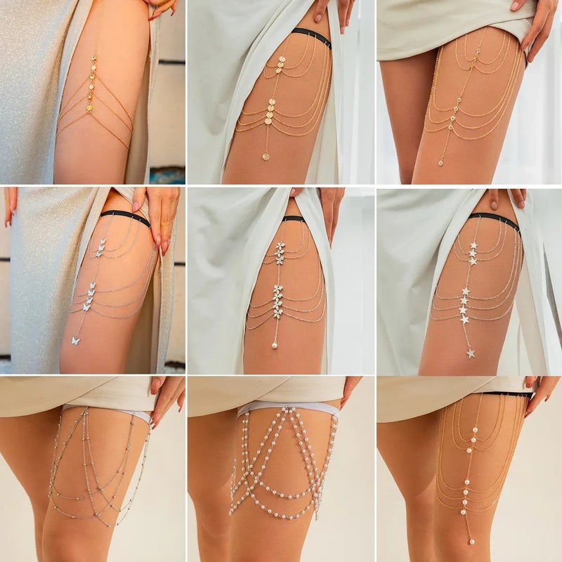 and style sexy pure butterfly tassel elastic thigh chain leg chain female sweet cool star chain leg ring - Image 5