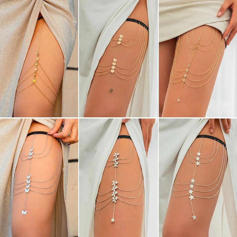 and style sexy pure butterfly tassel elastic thigh chain leg chain female sweet cool star chain leg ring - Image 2