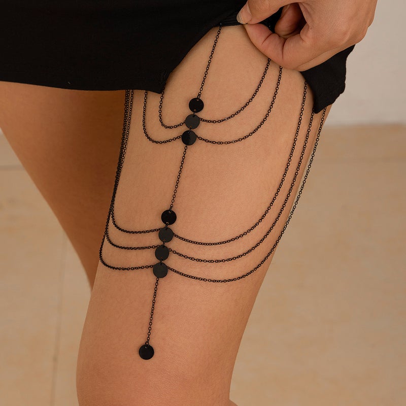 and style sexy pure butterfly tassel elastic thigh chain leg chain female sweet cool star chain leg ring - Image 1