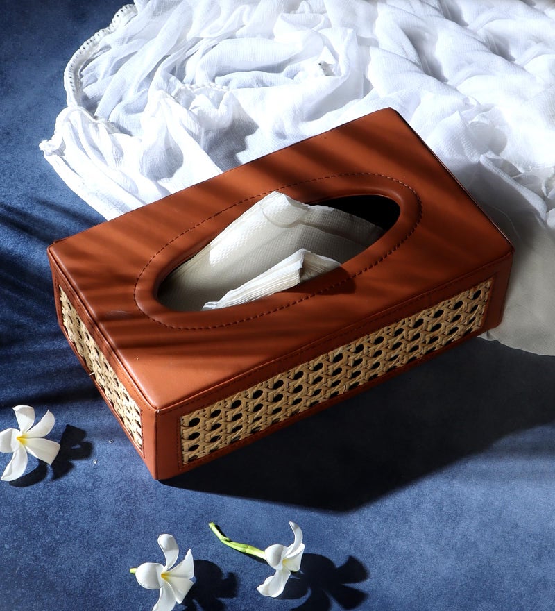 AKWAY Rattn Tissue Box Holder, Paper Napkin Holder, Cane Tissue Dispenser for Home, Cane Tissue Box for Bathroom, Bedroom, Office, Restaurant and Car Decoration- Rectangle Shape - Image 1