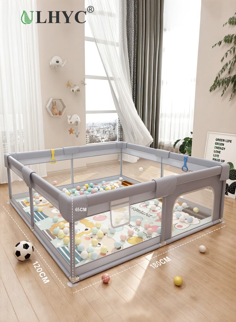 ULHYC Children's Large Stainless Steel Steering Tube, Baby Indoor Crawling Safety Fence, Playpen with Breathable Mesh and Zipper Door - Gray - Image 2