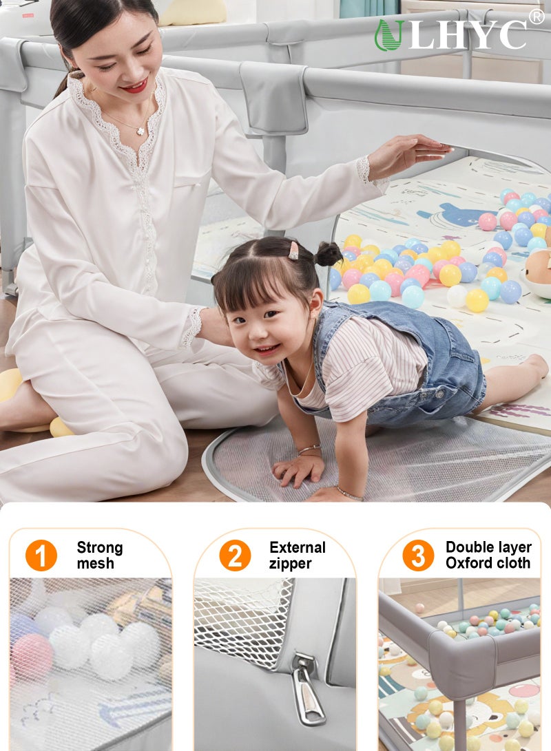 ULHYC Children's Large Stainless Steel Steering Tube, Baby Indoor Crawling Safety Fence, Playpen with Breathable Mesh and Zipper Door - Gray - Image 3