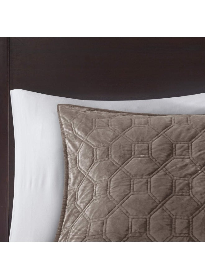 madison park Madison Park Harper Velvet 3 Piece Coverlet Set Taupe 104x94 inches KingCal King  - Image 3
