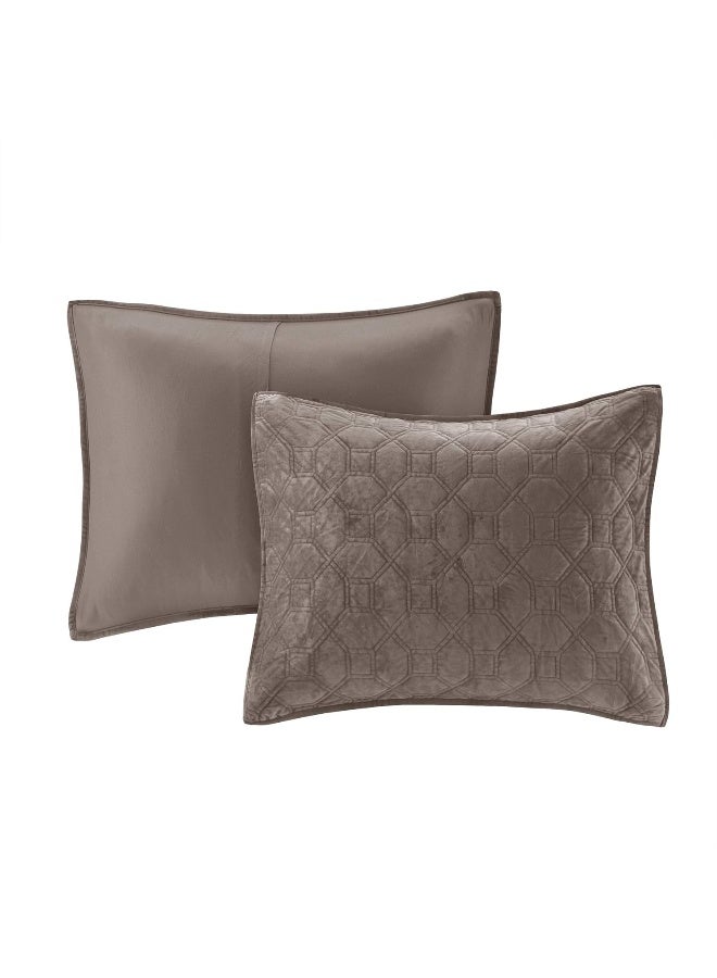 madison park Madison Park Harper Velvet 3 Piece Coverlet Set Taupe 104x94 inches KingCal King  - Image 5