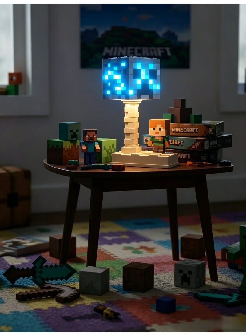 ماين كرافت مصباح ليلي LED على شكل مكعب TNT من ماينكرافت، مصباح مكتبي لألعاب البكسل، قابل لتعديل شدة الإضاءة بخمسة ألوان، بطارية قابلة للشحن بسعة 500 مللي أمبير، شحن USB، مصباح جوّي بجانب السرير لغرفة نوم الأطفال اللاعبين - خام الماس - Image 3