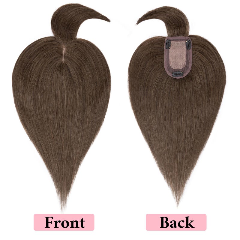 SEGO 100% Real Human Hair Toppers with Bangs,Silk Base 150% Density Clip in Topper Top 2.7”x5.1” Hair Pieces for Women with Thinning Hair/Hair Loss Cover Gray Hair - Image 3
