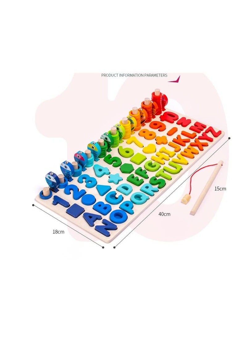 Montessori Wooden Puzzle Toy,Educational Mathematics Game for Children Baby 1 2 3 4 5 6 Years,Learn Numbers and Letters of the Alphabet, Recognize Shapes & Colours