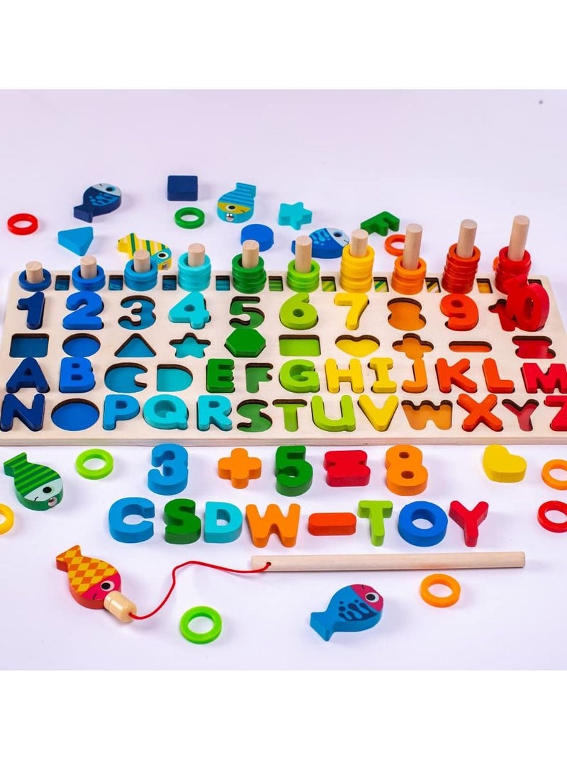 Montessori Wooden Puzzle Toy,Educational Mathematics Game for Children Baby 1 2 3 4 5 6 Years,Learn Numbers and Letters of the Alphabet, Recognize Shapes & Colours