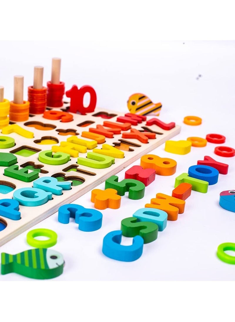 Montessori Wooden Puzzle Toy,Educational Mathematics Game for Children Baby 1 2 3 4 5 6 Years,Learn Numbers and Letters of the Alphabet, Recognize Shapes & Colours