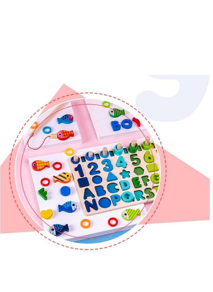 Montessori Wooden Puzzle Toy,Educational Mathematics Game for Children Baby 1 2 3 4 5 6 Years,Learn Numbers and Letters of the Alphabet, Recognize Shapes & Colours