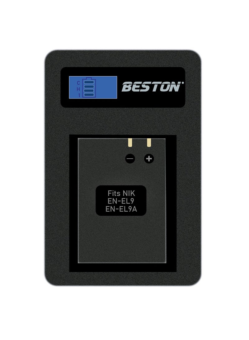 BESTON Beston Charger for Nikon EN-EL9A Batteries: Designed to efficiently charge Nikon EN-EL9A batteries, this charger ensures your Nikon camera remains powered up and ready for extended shooting sessions. - Image 1
