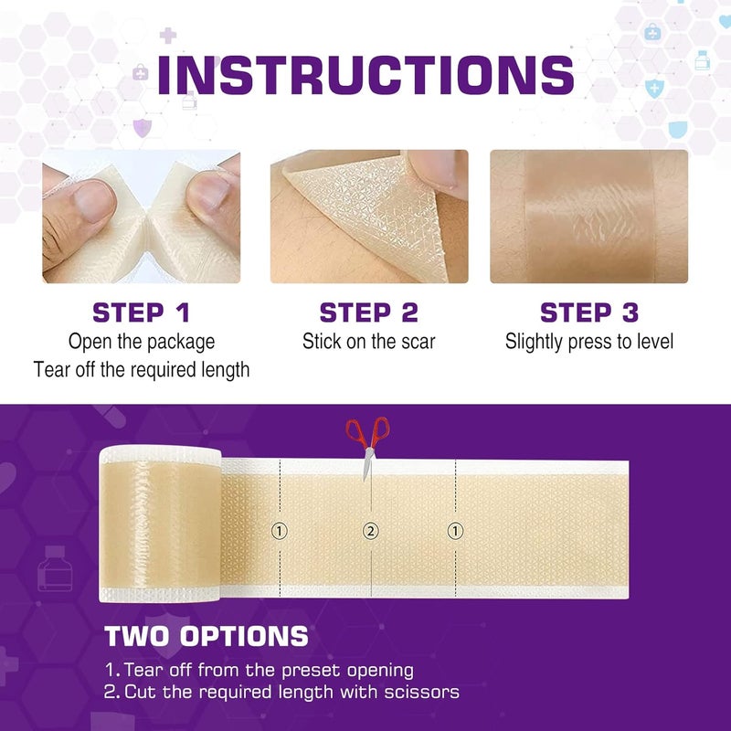 Kelinul Silicone Scar Sheets16 x 60Roll15M  Soft Silicone Gel Scar Tape Painless Silicone Tape Roll  Reusable Medical Grade Silicone Scar Removal Strips for CSectio - Image 4