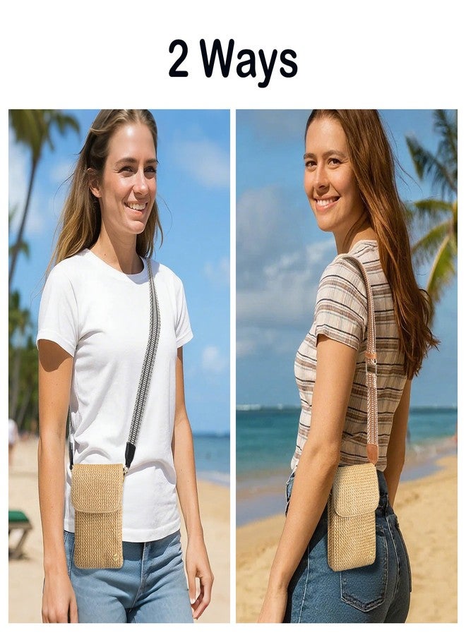 ميني كات حقائب مينيكات الصيفية الصغيرة المصنوعة من القش للنساء، حقائب كروسبودي، حقائب شاطئ للاستخدام اليومي، رحلات بحرية، مستلزمات العطلات (نسيج عشبي عمودي، لون كاكي) - Image 3