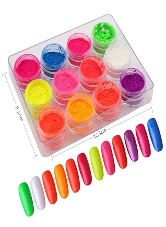 Kreni 12 COLOR Luminous Dipping Nail Powder Kit Fluorescent Nail Glitter Dip Powder -multicolor - Image 4