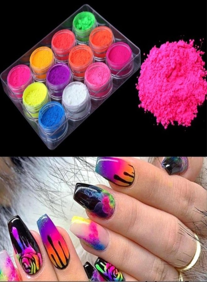 Kreni 12 COLOR Luminous Dipping Nail Powder Kit Fluorescent Nail Glitter Dip Powder -multicolor - Image 3