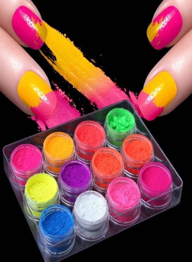 Kreni 12 COLOR Luminous Dipping Nail Powder Kit Fluorescent Nail Glitter Dip Powder -multicolor - Image 1