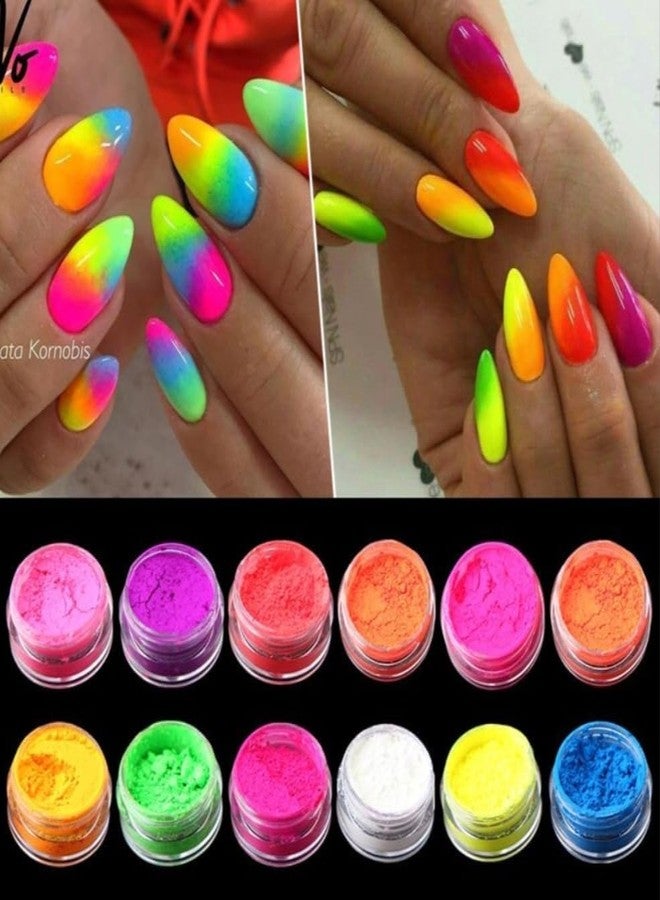 Kreni 12 COLOR Luminous Dipping Nail Powder Kit Fluorescent Nail Glitter Dip Powder -multicolor - Image 2