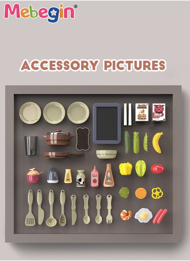 MEBEGIN - 42 Pcs Pretend Kitchen Toy Set with Accessories, Kitchen Play Set Toy with Realistic Light Sound Steam Simulation, Indoor Kitchen Cooking Playset Toys with Water Outlet, Toys for Children Kids Girls B - Image 1