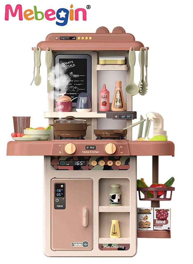 MEBEGIN - 42 Pcs Pretend Kitchen Toy Set with Accessories, Kitchen Play Set Toy with Realistic Light Sound Steam Simulation, Indoor Kitchen Cooking Playset Toys with Water Outlet, Toys for Children Kids Girls B - Image 1