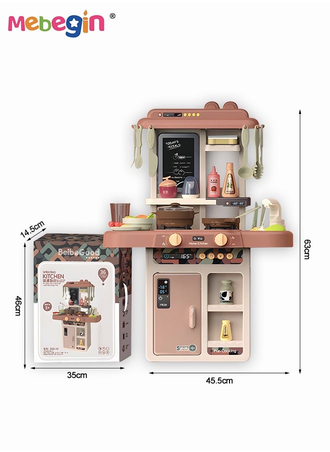 MEBEGIN - 42 Pcs Pretend Kitchen Toy Set with Accessories, Kitchen Play Set Toy with Realistic Light Sound Steam Simulation, Indoor Kitchen Cooking Playset Toys with Water Outlet, Toys for Children Kids Girls B - Image 1
