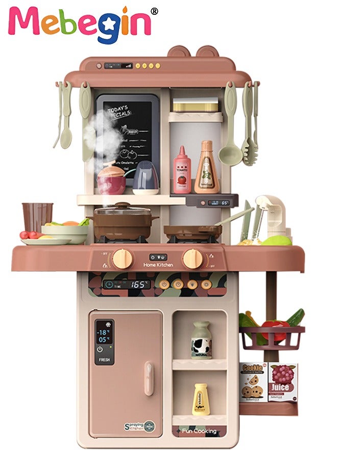 42 Pcs Pretend Kitchen Toy Set with Accessories, Kitchen Play Set Toy with Realistic Light Sound Steam Simulation, Indoor Kitchen Cooking Playset Toys with Water Outlet, Toys for Children Kids Girls B