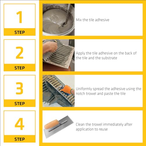 SIKA – Tile Adhesive Application Trowel – Steel Notched Trowel (10 x 10 mm) – for Uniform Spreading of Tile Adhesive – Non-Corrosive - Image 4