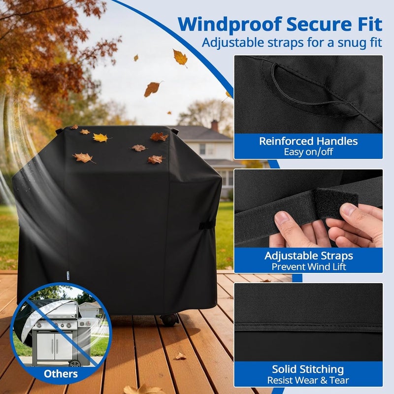 SunPatio 7106 Grill Cover, Outdoor Waterproof Barbecue Cover for Weber Spirit 220 and 300 Series Grills, Heavy Duty FadeStop Gas BBQ Cover, Compared to Weber 7106, 52" W x 26" D x 43" H, Black - Image 5