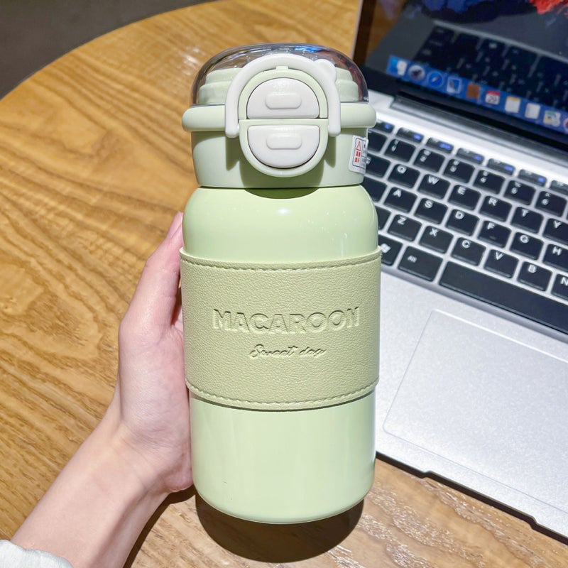 Simple Solid Color Thermos Cup Large Capacity Double Drinking Cup with Cup Cover Portable Suction Cup Student Sports Drinking Cup Blue - Image 2