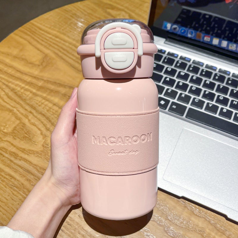 Simple Solid Color Thermos Cup Large Capacity Double Drinking Cup with Cup Cover Portable Suction Cup Student Sports Drinking Cup Blue - Image 4