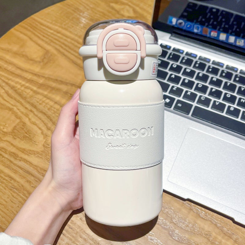 Simple Solid Color Thermos Cup Large Capacity Double Drinking Cup with Cup Cover Portable Suction Cup Student Sports Drinking Cup Blue - Image 3