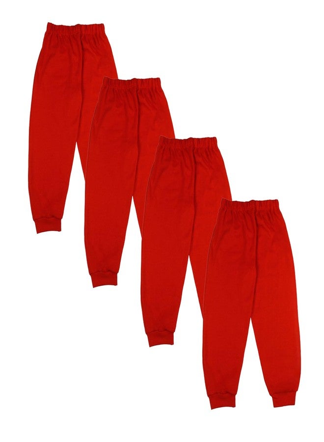 Sakuya Cotton Joggers for Kids | 0-12 Months | Red |Pack of 4| Superior-Grade Cotton Pajama Bottoms with Elastic Waistband, Lightweight & Breathable Fabric for Play, Sleep, Everyday Wear for Kids - Image 1
