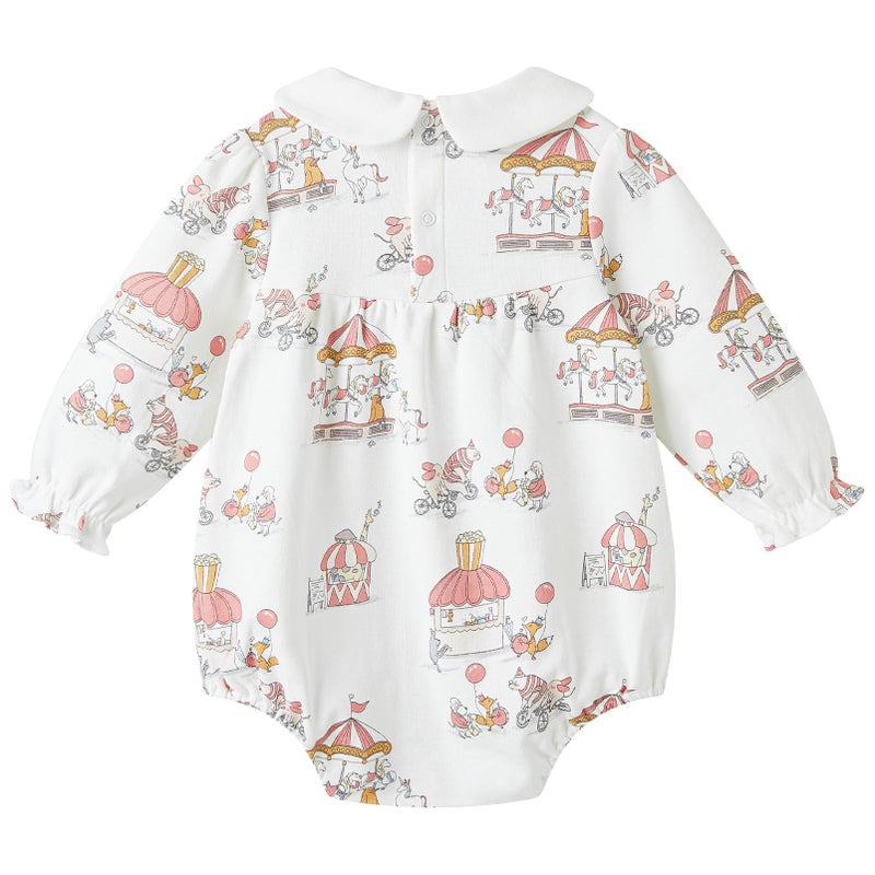 pureborn Baby Girls Bodysuit Peter Pan Collar Bubble Romper Long Sleeve Cotton One-Piece Outfit Animal Paradise 3-6 Months - Image 2