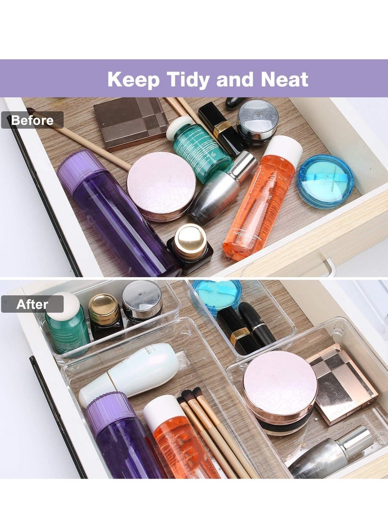 Clear Plastic Desk Drawer Organizers 7-Piece Tray Set for Bedroom Dresser Makeup Kitchen Utensil Office Storage Everyday Use - Image 2