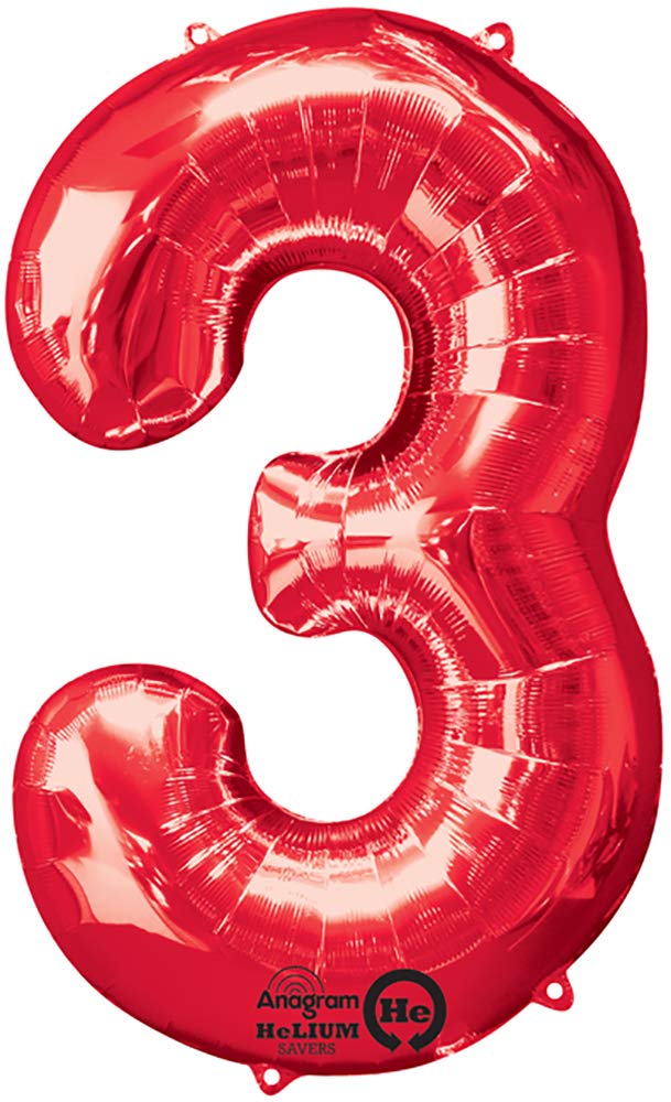 Amscan Anagram 28280 Number 3 Foil Mylar Balloon 34 Red
