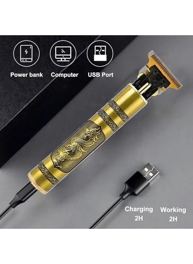 060-GoldDragon Portable Hair Cutting Machine T9 Vintage Hair Clipper USB Fast Charging Shaver Barber - Image 3