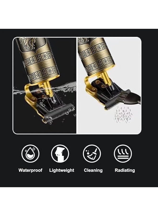 060-GoldDragon Portable Hair Cutting Machine T9 Vintage Hair Clipper USB Fast Charging Shaver Barber - Image 4