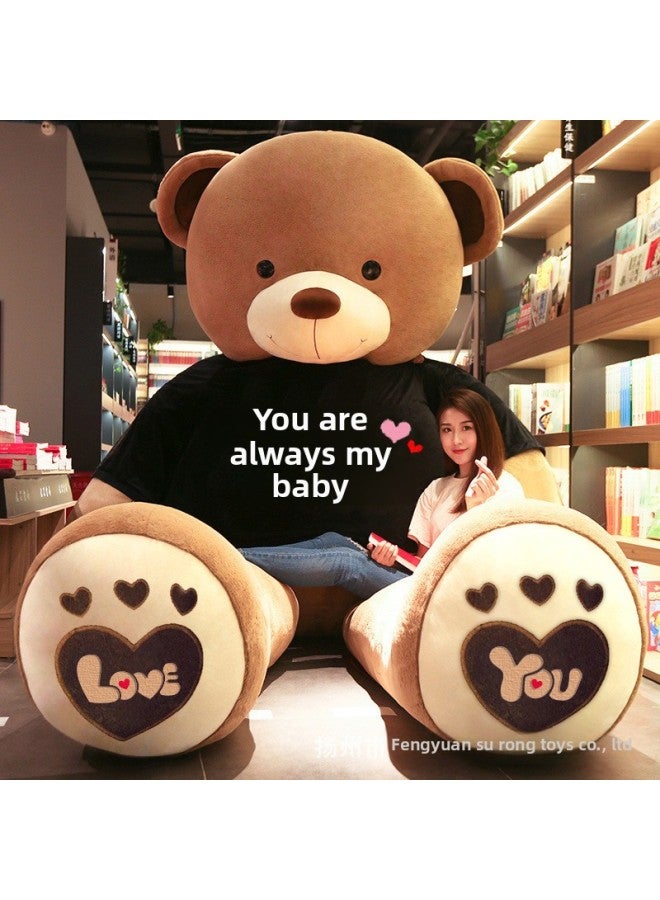 Large Bear Net Red Products Teddy Bear Doll Doll Plush Hair Doll Shake Tonic Stall Teddy Bear-Color:Brown T-Shirt/Forever Baby-Height:Total Length 80 Right Angle 100cm - Image 1
