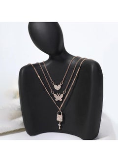 European And American New Style Personalized Butterfly Key Love Pendant Multi-layer Necklace Women's Fashion Street Photograph Crystal Sweater Chain