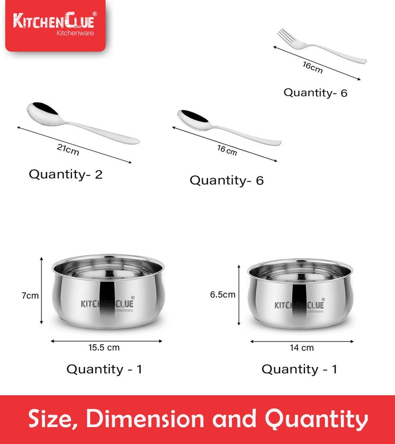KITCHEN CLUE Stainless Steel Dinner Combo Set for Kitchen - Pack of 46 Pcs, Silver - Exclusive Premium Grade Quality Steel Dinner Set with Full Size Plate/Thali/Glass Set & Serving Bowl Combo Pack - Image 4