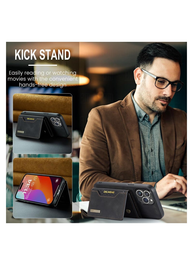 KASTWAVE - Leather Wallet Phone Cases for iPhone 15 Pro Max, 6.7'' 2 in 1 Leather Phone Case Back Cover Magnetic Detachable with Trifold Wallet Card Holder Pocket Detachable Back Cover (Black) - Image 1